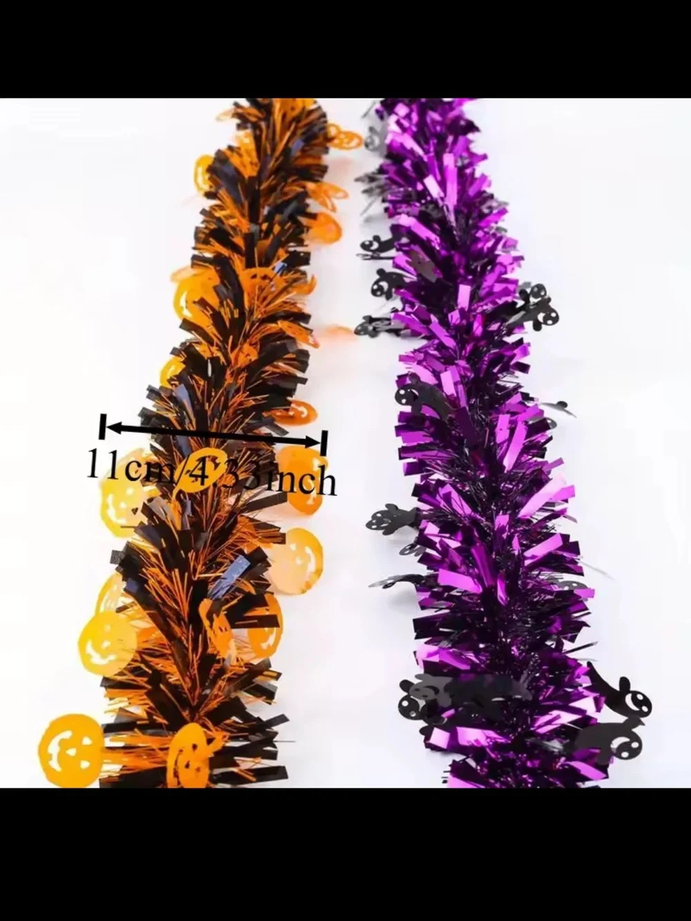 Halloween Tinsel Garland with Orange, Purple & Black Accents